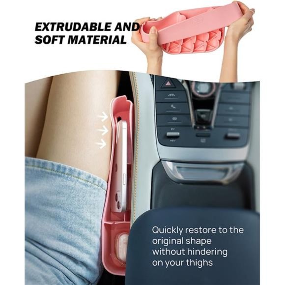 2 Pack Pink Gap Filler Organizer,Silicone Console Storage Box for Car Front Seat - Picture 3 of 6